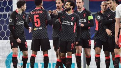 El Liverpool se impuso al RB Leipzig en la ida de octavos de Champions League. Foto AFP