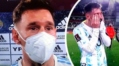 Lionel Messi no pudo contener las lágrimas durante la entrevista tras marcar triplete a Bolivia.