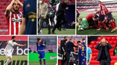Las imágenes que dejó la penúltima y 33 jornada de la Liga Española, con el título en disputa en los partidos Atlético-Osasuna y Athletic de Bilbao-Real Madrid. El Barcelona y Messi sufrieron un nuevo golpe.