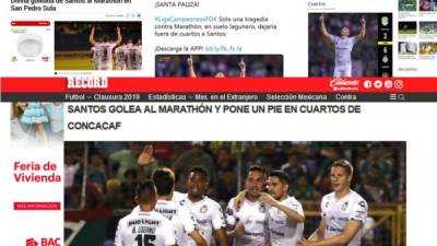 Los diarios internacionales, entre ellos de México, destacaron la paliza del Santos (2-6) al Marathón en la Concachampions.