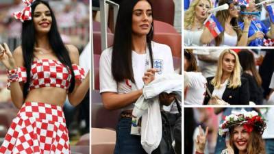 Muchas aficionadas hermosas en el partido de la segunda semifinal del Mundial de Rusia 2018 que disputan Croacia e Inglaterra. Esposas de jugadores ingleses iluminan las gradas del estadio Luzhniki de Moscú.