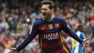 Messi mientras festejaba su gol. Foto EFE/Quique García
