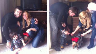 ¡Milan y su primer 'caga tió' (tradición navideña Catalana) en casa de su bisabuela! publicó Shakira en Facebook.