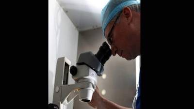 El doctor Eduardo Bueso en su laboratorio en San Pedro Sula.