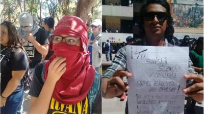 Estudiantes de la Unah durante la protesta.