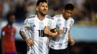 Lionel Messi celebrando uno de sus goles contra Haití. Foto AFP