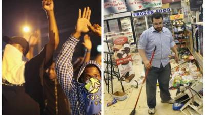 En varios lugares, la policía lanzó granadas de gas lacrimógeno y bombas de humo, pero se mantuvo la mayor parte del tiempo al margen, en vehículos blindados y vestimenta antimotín. Foto AFP