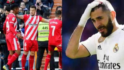 El Girona con el hondureño Antony Choco Lozano dio la sorpresa de la jornada en España al vencer este domingo 1-2 al Real Madrid. El catracho destacó en el Santiago Bernabéu. Fotos AFP Y EFE.