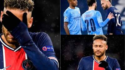 El brasileño Neymar mostró una terrible impotencia tras la eliminación en semifinales de Champions del PSG a manos del Manchester City. Fotos EFE y AFP.