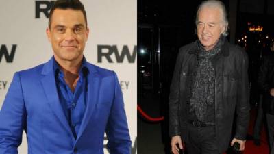 El cantante Robbie Williams y el guitarrista de la banda Led Zepellin, Jimmy Page.