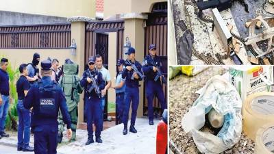 Equipos antiexplosivos ingresaron a la residencia para levantar las evidencias. Entre loencontrado figuran municiones de grueso calibre y varias granadas.