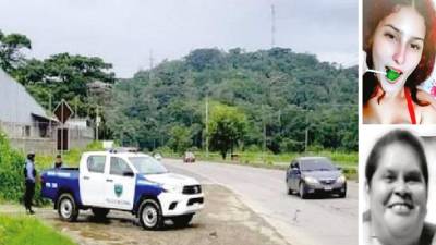 Una patrulla resguarda la escena donde encontraron a Cinthya Karolina Guzmán (arriba). Otra de las víctimas fue María Elena Rivera Ayala (abajo).