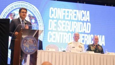 El presidente Juan Orlando Hernández, durante la Conferencia de Seguridad Centroamericana.