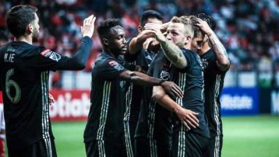 La celebración de los jugadores del Sporting Kansas City tras el segundo gol contra el Toluca.