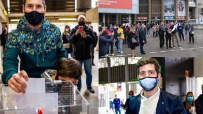 El FC Barcelona elige nuevo presidente en medio de la pandemia. Futbolistas como Messi dieron el ejemplo al participar en las elecciones. Fotos AFP y EFE.