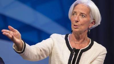 La directora gerente del Fondo Monetario Internacional (FMI), Christine Lagarde durante la sesión plenaria del encuentro anual entre el Fondo Monetario Internacional y el Banco Mundial celebrado en Washington, Estados Unidos.