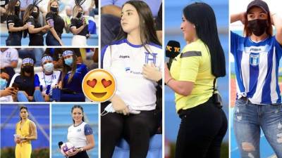 Las hermosa aficionadas hondureñas que han asistido al estadio Olímpico para apoyar a la Selección de Honduras en el partido eliminatorio contra Estados Unidos.