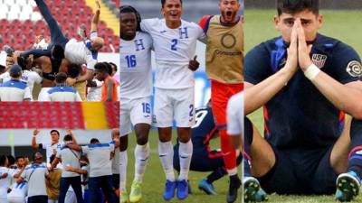 La Selección Sub-23 de Honduras venció 2-1 a Estados Unidos de forma dramática y selló el boleto a los Juegos Olímpicos de Tokio 2021. A continuación las imágenes del festejo de la H y la tristeza que hubo en EUA. Fotos AFP, EFE y Fenafuth.