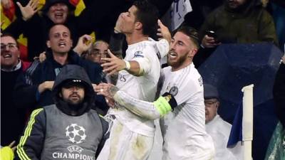 Sergio Ramos celebran con Cristiano Ronaldo. Foto AFP