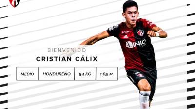 Con esta imagen anunció el Atlas de México el fichaje del hondureño Cristian Cálix.