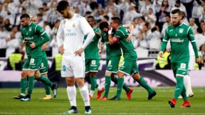 Los jugadores del Leganés celebran uno de los goles contra el Real Madrid. Foto EFE