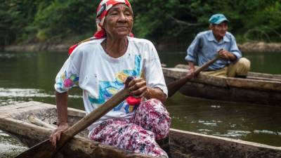 Desde hace 53 años, doña María es una de las transportistas de pipantes en el río Plátano en La Mosquitía hondureña. Fotos: Yoseph Amaya