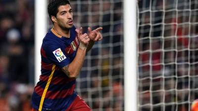 Luis Suárez, celebrando uno de sus goles contra el Celta de Vigo.