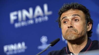 Luis Enrique en la rueda de previa en Berlín, Alemania.