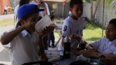 Un escolar disfruta de su merienda en la escuela Álvaro Contreras de Jucutuma. Foto: Amílcar Izaguirre