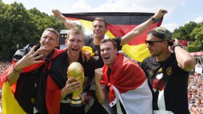 Los jugadores alemanes durante la celebración en Berlín.