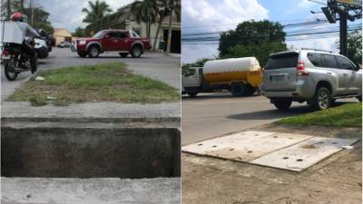 Antes y después de la alcantarilla que está en la 24 calle, 17 avenida, de Los Laureles.