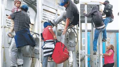 Maynor Escobar sube al lomo de la “Bestia” con uno de sus pequeños. Es consciente de los peligros pero la necesidad lo empuja.