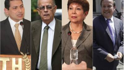 Los magistrados ya electos Edwin Francisco Ortez Cruz, Edgardo Cáceres Castellanos, Alma Consuelo Guzmán García y José Avilio Serrano Villanueva.