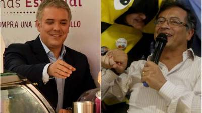 Iván Duque (foto izquierda) es aficionado a la magia, amante del vallenato y el rock. Logró 39.14% en la primera vuelta. Petro integró a los 17 años la guerrilla M-19 con el alias de Aureliano. Logró el 25.08% en la primera vuelta.