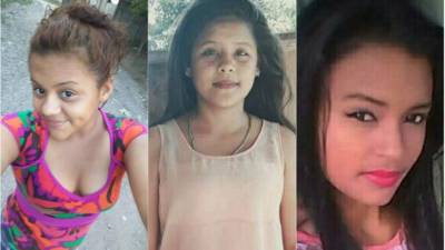 La estudiantes desaparecidas. De izquierda a derecha Karterine Umanzor, Damaris Sarahí Pérez y Nicole Medina Rivas.