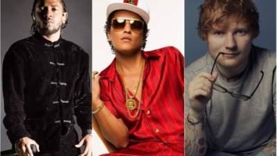 El estadounidense Kendrick Lamar, el británico Ed Sheeran y el hawaiano Bruno Mars tienen 15 nominaciones cada uno.