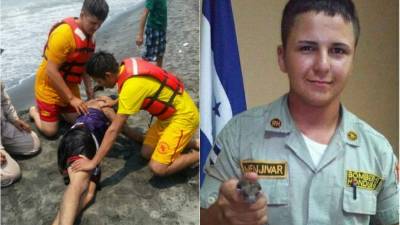 Se le ve hincado a la izquierda auxiliando a un bañista que se estaba ahogando.