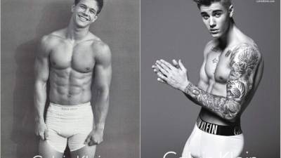 Mark Wahlberg y Justin Bieber en un comparativo de las campañas de Calvin Klein.