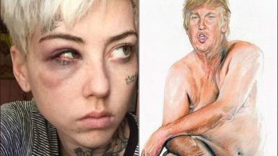 La artista Illma Gore denunció en las redes sociales la agresión que sufrió tras pintar desnudo a Donald Trump.
