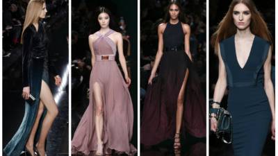 ELIE SAAB Las líneas que destacaron en su última colección de alta costura: el degradado del negro hacia otro color. El rojo borgoña, que es el color que más destaca, con una base negra de la que se desprende el azul klein. En su colección se desgrana una mujer madura, elegante y extremadamente sexy con trasparencias, terciopelo, lentejuelas y aperturas que dejan al descubierto las piernas estilizadas con zapatos de tacón.