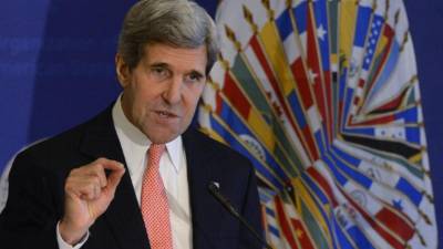 El secretario de Estado estadounidense, John Kerry, pronuncia un discurso ante la Organización de Estados Americanos (OEA), en Washington (Estados Unidos).