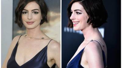 La actriz Anne Hathaway lució su cabello más largo en la premier de la película 'Interstellar'.