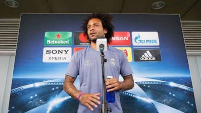 Marcelo durante el acto de renovación de su contrato con el Real Madrid.