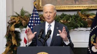 El presidente de Estados Unidos, Joe Biden, pronuncia un discurso sobre la situación en Siria en la Sala Roosevelt de la Casa Blanca.