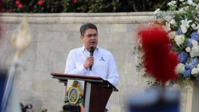 El presidente hondureño Juan Orlando Hernández cuando brindaba su discurso.
