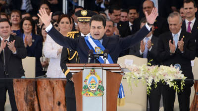 El presidente de Honduras, Juan Orlando Hernández mientras pronunciaba su discurso.