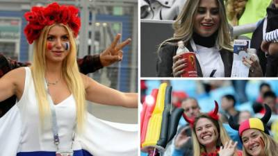 Las hermosas chicas que adornan el partido de semifinal entre Francia y Bélgica en el Mundial de Rusia 2018.