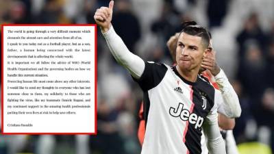 Cristiano Ronaldo utilizó sus redes sociales para lanzar un mensaje sobre la situación que vive el mundo en estos días con la pandemia provocada por el coronavirus.
