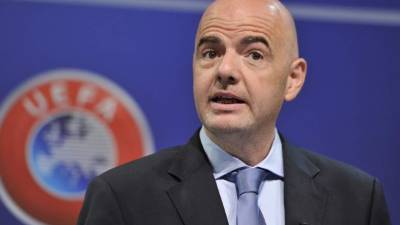 This handout picture released and taken on April 27, 2021 by the FIFA shows Gianni Infantino, President of FIFA, speaking during the FIFA Arab Cup Qatar 2021 Official Draw at Katara Opera House in Qatari capital Doha. (Photo by Mohamed FARAG / FIFA / AFP) / RESTRICTED TO EDITORIAL USE - MANDATORY CREDIT 'AFP PHOTO / FIFA ' - NO MARKETING - NO ADVERTISING CAMPAIGNS - DISTRIBUTED AS A SERVICE TO CLIENTS