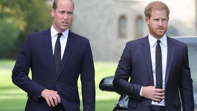 El príncipe William, heredero al trono, y su hermano menor, Harry, durante el funeral de la reina Isabel II.